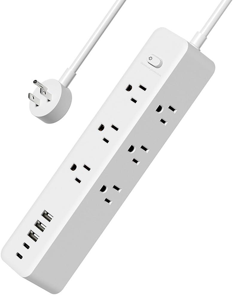 5 FT Power Strip Outlet Extender Surge Protector 3 Sided with Extension Cord 9 AC Outlet 5 USB Ports (2 USB C) Desk Charging Station for Home College Dorm Office White Plug Extension Cord