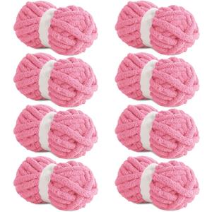 HOMBYS Rose Red Chunky Chenille Yarn for Crocheting, Bulky Thick Fluffy Yarn for Knitting, Super Bulky Chunky Yarn for Hand Knitting Blanket, Soft Plush Yarn, 8 Jumbo Pack (27 yds,8 oz Each Skein)