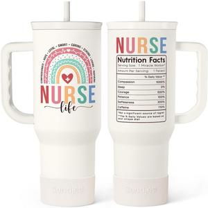 SANDJEST Nurse Tumbler with Handle 40oz, Stainless Steel Tumblers Coffee Travel Mug Cups with Straw, Nurses Appreciation Gifts for Women Female, Nursing Gift for Birthday Christmas Nurse's Week