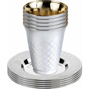 Shimmering Aluminum Silver Kiddush Cup & Plastic Saucers Set (10 Pack) - 5 oz. - Perfect for Celebrations, Events & Home Use
