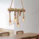 Arturesthome 4 Heads Hemp Rope Ceiling Pendant Light, Vintage Bamboo Chandeliers Decoration, Rustic Industrial Hanging Lamp for Bedroom Restaurant Cafe Bar, 4 Lights/W 22.7in
