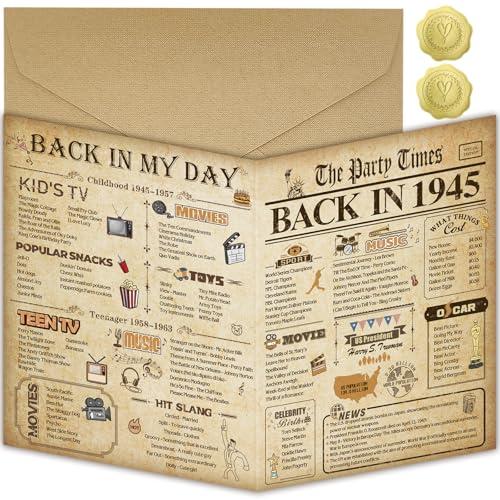 OLOSONG 80th Birthday Card Gifts for Men Women, Happy 80th Birthday Decoration, Back In 1945 80 year old Birthday Card For Mom Dad Her Him, Jumbo 8x10 Inch, Classy Vintage