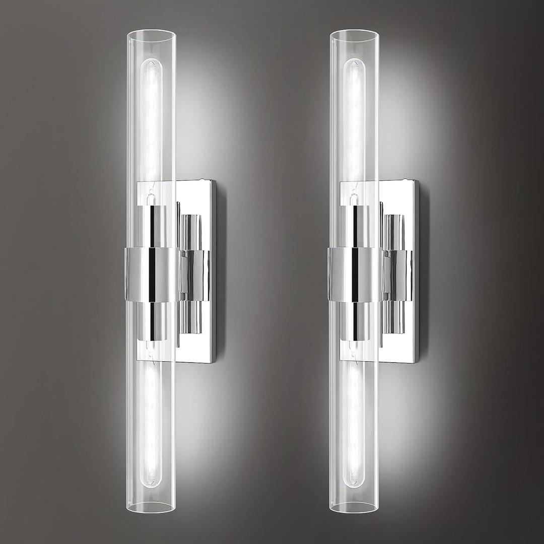 Nickle Wall Sconce Wall Sconces Set of Two, 22.8" Vanity Lights for Bathroom, Silver Sconces Wall Lighting 2-Light, Modern Wall Lights for Bedroom Living Room Bathroom Hallway