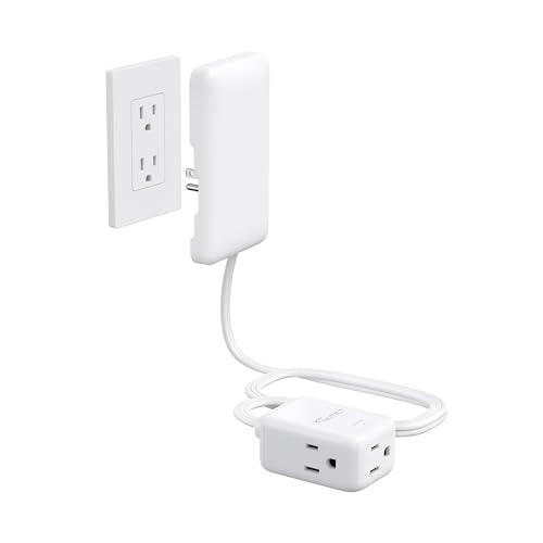 NUTICT Flat Extension Cord with 3 Outlets, 3FT Short Extension Cord Flat Wall Plug & Ultra-Thin Outlet Cover, 900J Surge Protection, 13A/1625W, ETL Listed, White Outlet Extender for Kitchen Bathroom