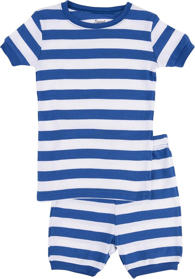 3 x Leveret Shorts Pajamas Boys 2 Piece Pajamas Set 100% Cotton (Blue/ White, Size 5 Toddler)