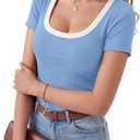 LYANER Women's Ribbed Knit Tee Slim Fit Scoop Neck Short Sleeve Top for Basic Casual T-Shirt M