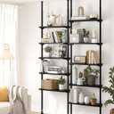 ALLZONE Adjustable Tall Narrow Bookshelf, 5-Tier Floor-to-Ceiling Tension Mount Ladder Book Shelf with Storage for Versatile Uses, Fits 92-116 Inch Ceilings, 27.84-Inch Wide Wood Shelves, Black Relief