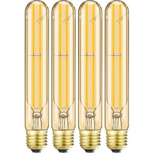 T10 Led Bulb,Dimmable E26 Led Bulbs 6W,E26 Tubular Bulb 60 Watt, 2700K Warm White,7.3in Led Edison Tube Bulb,T10 Amber Glass Cover,4Pack.