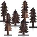 Meooeck 6 Pcs Tabletop Christmas Tree Decorations Wooden Christmas Trees with Base Standing Handmade Rustic Farmhouse Centerpieces for Tables for Home Office Xmas Decor(Dark Wood Color)