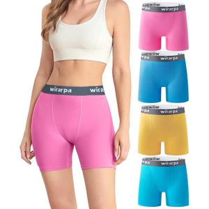 wirarpa Women's Boxer Briefs Cotton Underwear Anti Chafing Boy Shorts Panties 5.5" Inseam 4 Pack (Large, Light Blue/Yellow/Sky Blue/Pink)