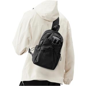 SEAFEW Black Sling Crossbody Bag for Men Women, Tactical Backpack Shoulder Daypack Mini Anti-Theft Cross Body Motorcycle Chest Bags, Small One Strap Fanny Back Pack for Casual Travel Hiking Sport Gym