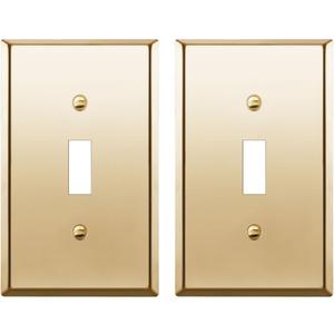 ENERLITES Toggle Light Metal Wall Plate, Stainless Steel Switch Cover, Corrosion Resistant, Standard Size 1-Gang 4.50" x 2.76", Stainless Steel 201, 7711-PB-2PCS, Polished Brass, Gold, 2 Pack