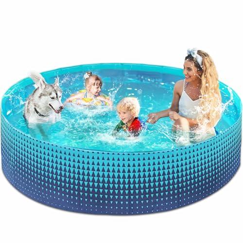 Jasonwell Foldable Dog Kiddie Pool - Hard Plastic Kids Paddling Pool Toddler Baby Swimming Pools for Backyard Collapsible Whelping Box Pet Doggie Cats Wading Pools Bathtub for Puppy Large Dogs 87In