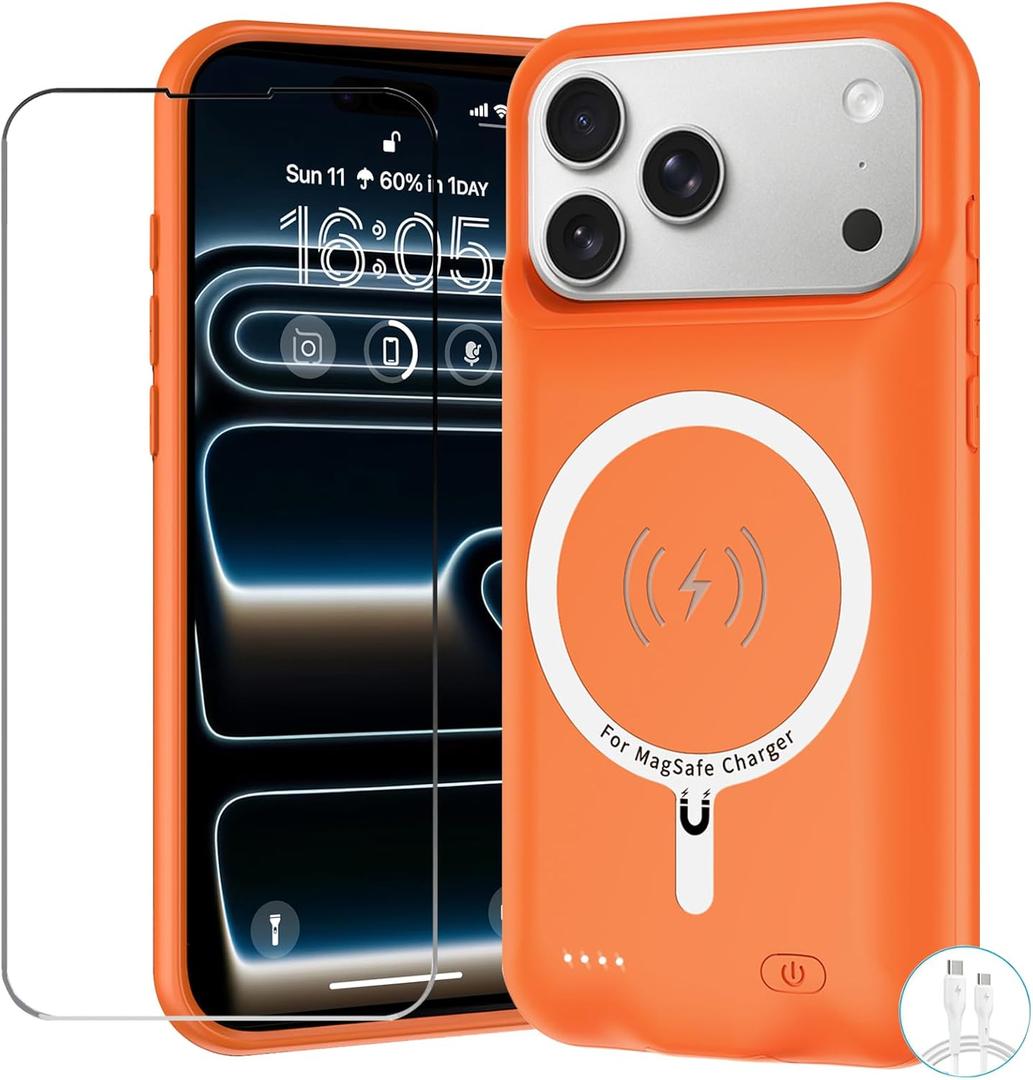 Battery Case for iPhone 17 Pro Max, Upgraded 12000mAh Pack Rechargeable Charger Case with Wireless Charging Compatible for iPhone 17 Pro Max (6.9 inch) External Battery Charging Cover (Orange)