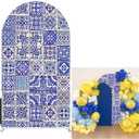 Curved Top Arch Cover Backdrop 4x7ft Mediterranean Portuguese Patchwork Tile Theme Spandex Background for Birthday Wedding Shower Banquet Porcelain Party Decoration (FUS-Arch-GX01)