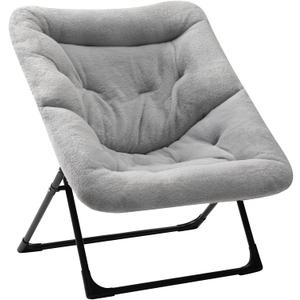 HollyHOME X-Large Saucer Chair, Comfy Oversized Folding Chair, Faux-Fur Reading Chair for Teens, Adults, Foldable Accent Lazy Chair, Metal Frame Lounge Chair for Living Room, Bedroom, Dorm, Grey