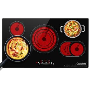 36 Inch Electric Cooktop, 5 Burner Built-In Ceramic Glass Stove Top, 9200W