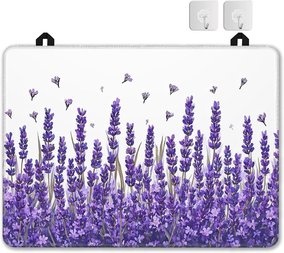 Purple Lavender Glass Top Stove Cover Protector,Spring Flower Stove Top Covers for Electric Stove,Washable Heat Resistant Cooktop Mat Anti-Slip Range Covers, 28 x 20 Inch
