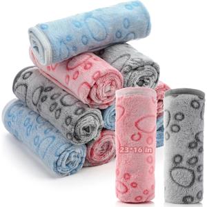 Tegeme 3 Pcs Pet Blankets Soft Fluffy Fleece Dog Cat Warm Paw Print Pattern Blankets Flannel Throw for Pets Dog Puppy Cat(23 x 16 Inch,Multicolor)