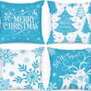Lanpn White and Blue 16x16 Christmas Pillow Covers Set of 4, Decorative 16 Inch Winter Snowflake Throw Pillow Case Xmas Cushion Cover for Indoor Home Sofa Light Blue