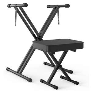 GLEAM Keyboard Stand and Bench Set, Double X Style Digital Piano Stand Height from 19" to 38", Heavy Density Foam Padded Stool from 14" to 18" Black