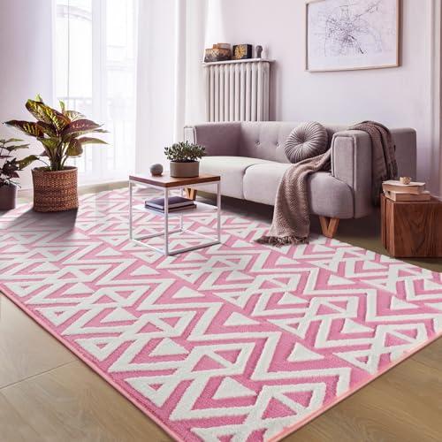 OHWPEAT Shaggy Area Rugs Cozy Soft Memory Foam Carpets, 3x5 FT Fluffy Rug for Living Room Bedroom Kids Room Nursery Home Decor, Washable Rugs, Non-Slip Backing Pink White Boys Girls Kids Rug