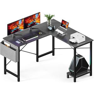 DUMOS L Shaped Desk Computer Gaming Corner Table 50 Inch Home Office Writing Student Work PC Workstation with Side Storage Bag CPU Stand for Bedroom Small Spaces
