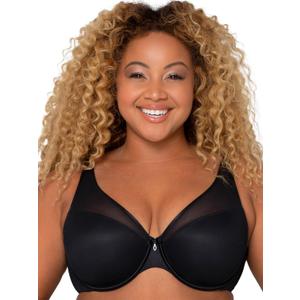 Curvy Couture Womens Sexy Sheer Mesh Plus Size Plunge T Shirt Bra (44H, Black Hue)