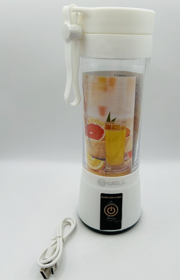 B Well Portable Rechargeable Personal Blender, White, Touch Control, USB Charging 13 Oz