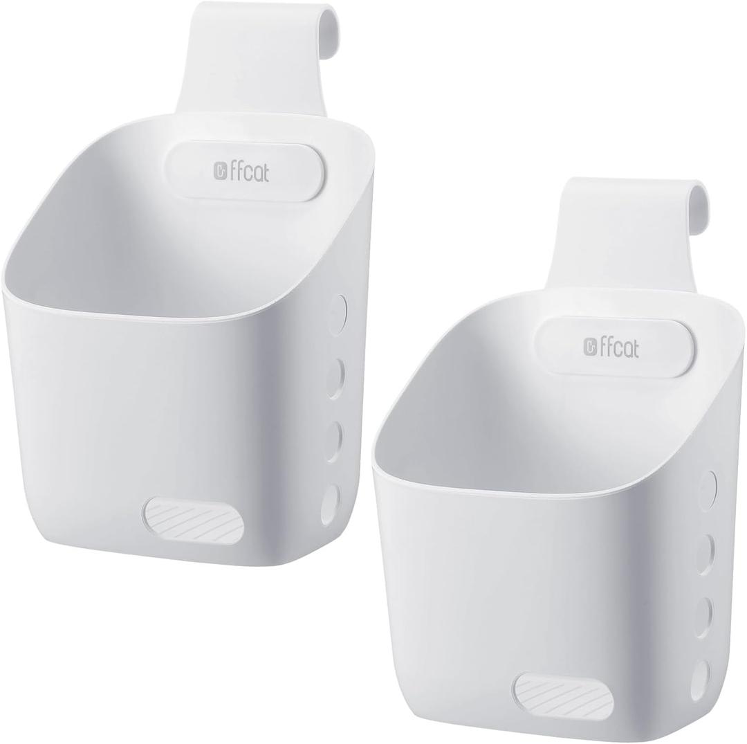 2 Pcs Plastic Hanging Basket Kitchen Storage organizer, Basket with Detachable hook, Hang it behind a door or on a railing, Over the Cabinet Door