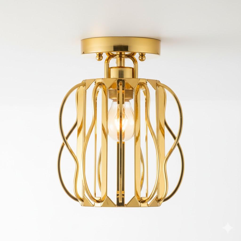 Crystal Semi Flush Mount Ceiling Light Fixture E26 Mini Antique Gold Chandelier Small Ceiling Lamp for Entryway Bedroom Bathroom Hallway Closet Foyer