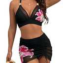 Blooming Jelly Womens High Wasited Bikini Sets Tummy Control Swimsuits Curvy Mesh Swim Skirt