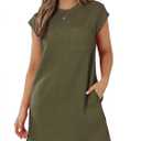 Women's Summer Casual T Shirt Dresses - Classic Cap Sleeve Beach Vacation Sundress with Pockets Amy Green, Large 