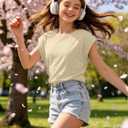 Girls Summer Casual Tee Shirts Tops Short Sleeve Kids Crewneck Cap Sleeve Tank Top Basic Loose Fit Cute T Shirt (Yellow)