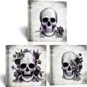 Artsbay Grey Skeleton Wall Art Skull and Rose Pictures Paintings Rustic Gothic Home Decor for Living Room Bedroom Bathroom 12" x 12" x 3PCS