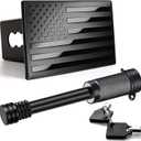 American Flag Metal Trailer Hitch Cover for 2 inch Receivers (with 5/8-Inch Pin Diameter Trailer Hitch Lock (Black)