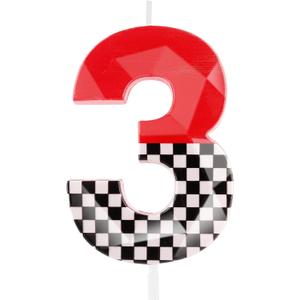 3D Racing Cars Themed Birthday Candles for Cake, Black White Checkered Red 3 Candle, Number 3 Candle Happy Birthday Cake Topper for Boys Girls Racing Car Birthday Party Decorations Supplies