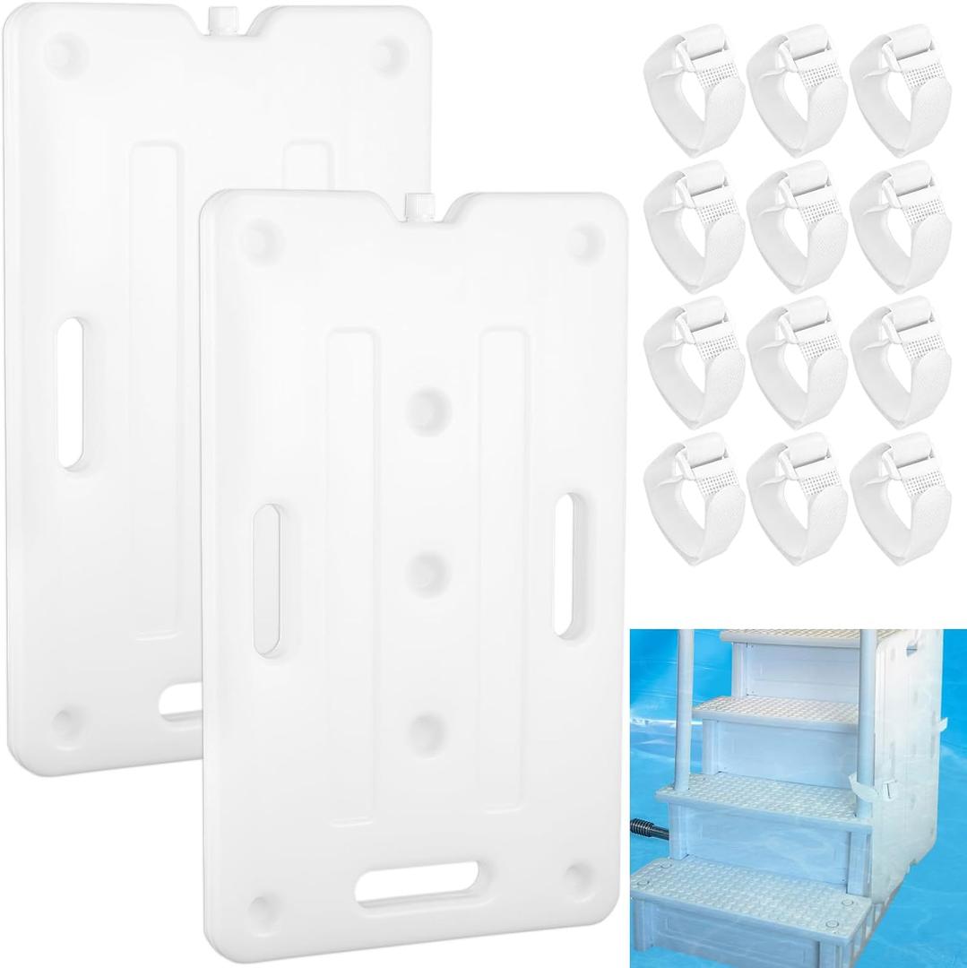 2 PCS Swimming Pool Ladder Weights with 12 Adjustable Straps, Universal Water Sand Anchors Bin Stabilizers for Above Ground HDPE Swimming Pool Step Weights for Inside Pools Easy Step System