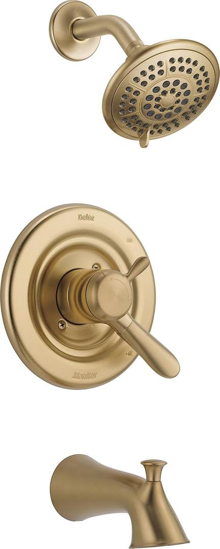 Delta Faucet Lahara 17 Series Dual-Function Tub and Shower Trim Kit with 5-Spray Touch-Clean Shower Head, Champagne Bronze T17438-CZ (Valve Not Included)