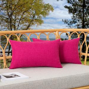 Kevin Textile Set of 2 Outdoor Waterproof Pillow Covers - Valentines Day Decorative Throw Pillows - Rectangle Checkered Couch Pillows for Patio Tent Bed Sofa Living Room - 12x20 Inch - Hot Pink