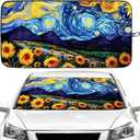 Starry Night Sunflowers Car Windshield Sun Shade Foldable Sunshade Front Window Cover Sun Visor Protector Accessories (59x27.5 inches)