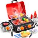 Kids BBQ Grill Playset, Kitchen Toy Set with Pretend Smoke, Light, Sound & Color-Changing Food, Play Kitchen Accessories, Indoor Outdoor Cooking Toy for Boys Girls Kids Birthday Gift