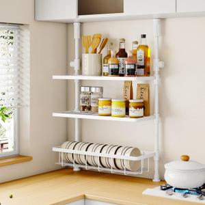 Homeiju 3-Tier Spice Rack Organizer, Multi-functional Kitchen Countertop Shelves, Wall Mount Hanging Spice Rack Seasoning Organizer for Kitchen Organization and Storage, Free Adjustable Height