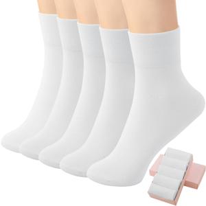HUGSWEET Soft Comfy Cotton Breathable Socks for Women above Ankle Mini Crew Bootie Socks Gifts for Women 5-10 Pairs (White, Size 9-12)