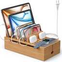 Pezin & Hulin Cell Phone Charging Station for Multi Devices, All in One Desktop Charger Organizer, with Power USB Charge Adapter and 6 Cables, Use As Power Strip Hidden Box -Natural, Bamboo Color