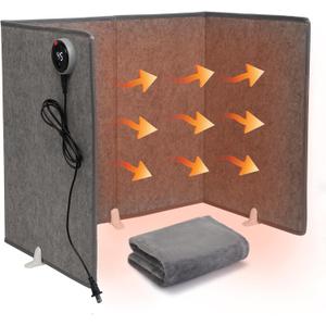 Under Desk Leg Warmer with Blanket, Foldable Space Heater with Timer & Thermostat, Electric Portable Leg Heater for Indoor Use, Quiet & Small Space Foot Warmer for Office & Home, 4-Fold