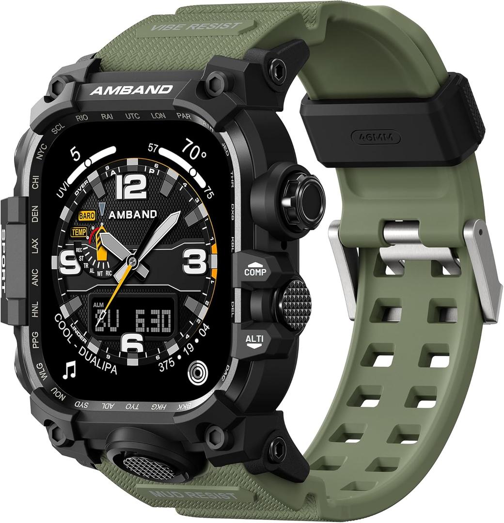 amBand Rugged Case with Band for Apple Watch 46mm, Compatible with Apple Watch (iWatch) Series 10 11, Military Grade Shockproof Bumper Cover, Tactical Band for Men, Army Green