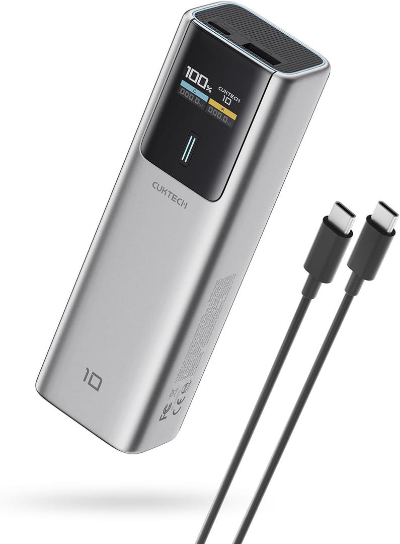 CUKTECH 10 Power Bank 10000mAh, 100W USB C Portable Charger with Smart Display, PD3.0 Fast Charging External Battery Pack for iPhone 16/15/14/13, Samsung, MacBook, Dell, Steam Deck and More (Grey)