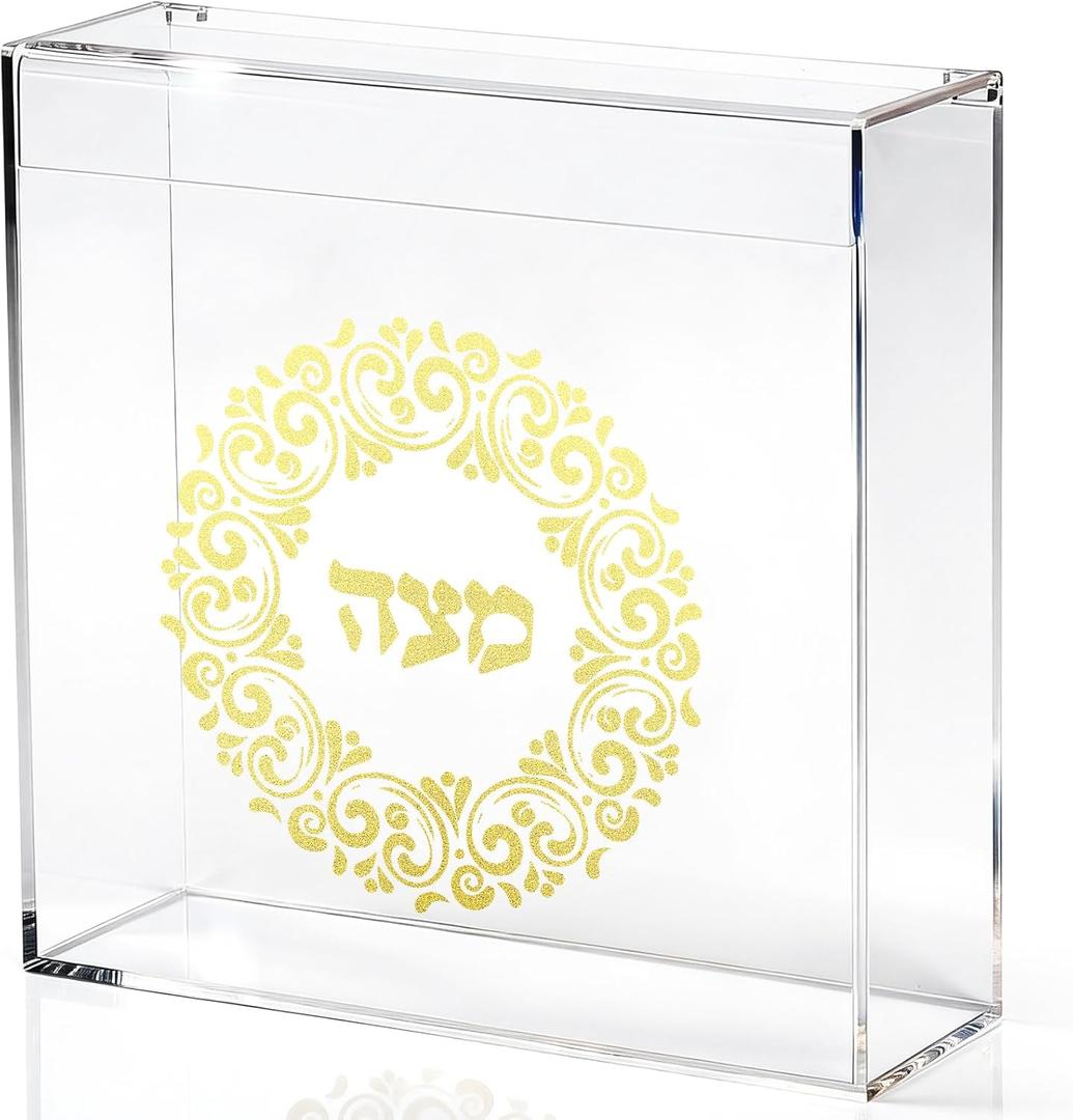 Acrylic Matzah Box Holder 8 x 8 Inches Clear Passover Matzo Box Decor for Storage and Display Elegant Pesach Seder Matzah Holder for Passover Seder Jewish Holiday Table Decoration (Classic)