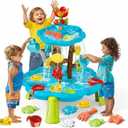 Linkowin Kids Flower Water Sand Table for Toddlers, 2 Tier Kids Outdoor Water Sand Play Table Toys, Splash Sensory Table for Summer Beach Activity Party for Boys Girls (Age 3+)